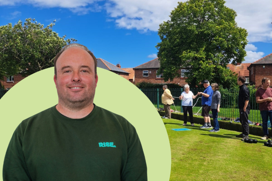 image of people playing bowls, alongside a picture of Richard (sport welfare officer)